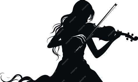 Silueta De Una Hermosa Mujer Tocando El Violín Vector Vector Premium