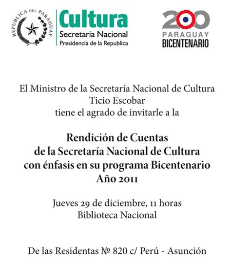 Invitacion Rendicion De Cuentas Secretaria Nacional De Cultura Paraguay