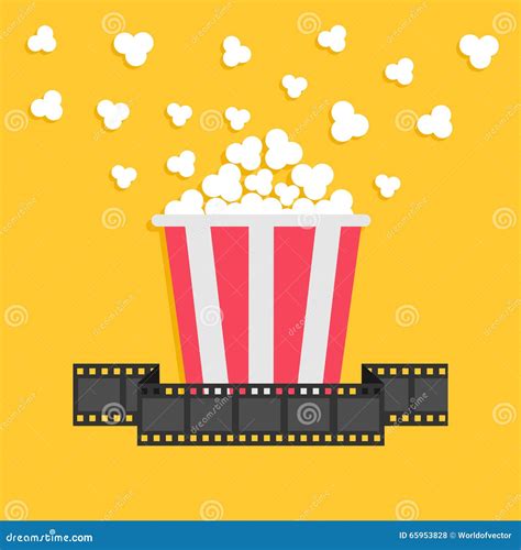 Popcorn Film Strip Ribbon Red Yellow Box Cinema Movie Night Icon In