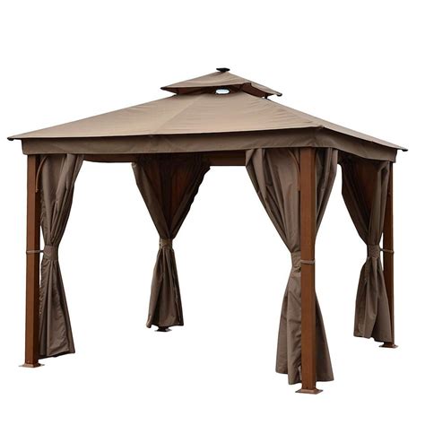 Aleko 10 Ft X 10 Ft Aluminum Gazebo With Wooden Finish Sand Curtain