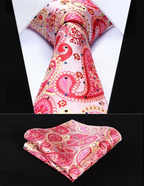 Tp706k8s Red Pink Paisley 3 4 Silk Woven Men Tie Necktie Handkerchief Set Party Wedding Classic