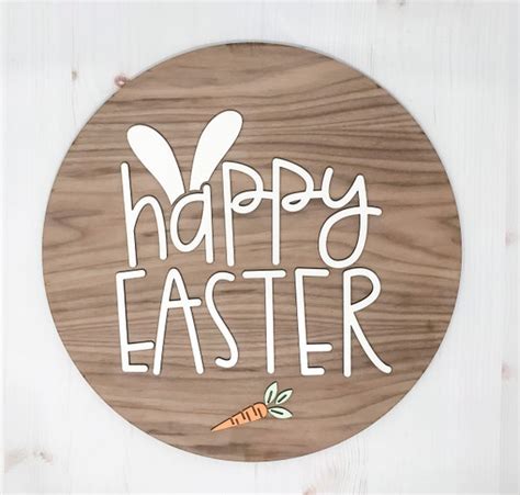 15 Inch Round Walnut Wood Happy Easter Sign Wall Decor Etsy