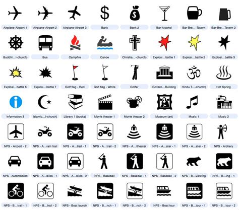 Tourism Parks And Recreation Map Symbols Included With Ortelius Map