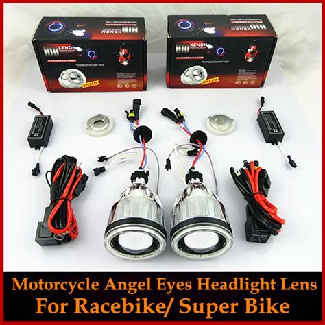 Motorcycle Angel Eyes Halo HID Bi Xenon Projector Lens Headlights