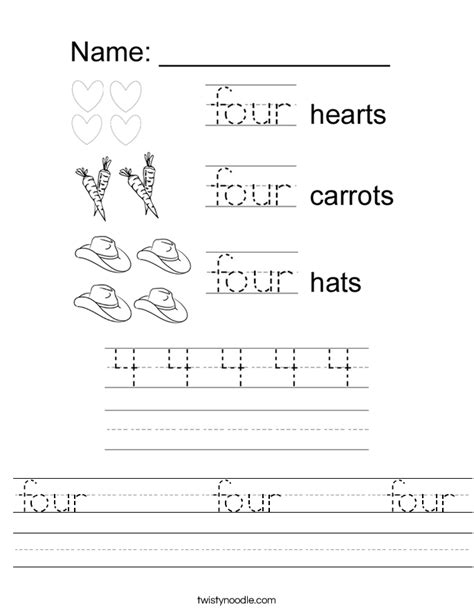 four four four Worksheet - Twisty Noodle