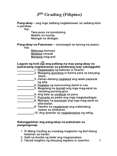 Pang Abay Na Pamaraan Pamanahon At Panlunan Worksheets Images