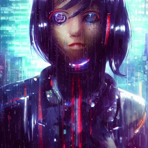 Beautiful Cyborg Girl Rainfall Water Stable Diffusion