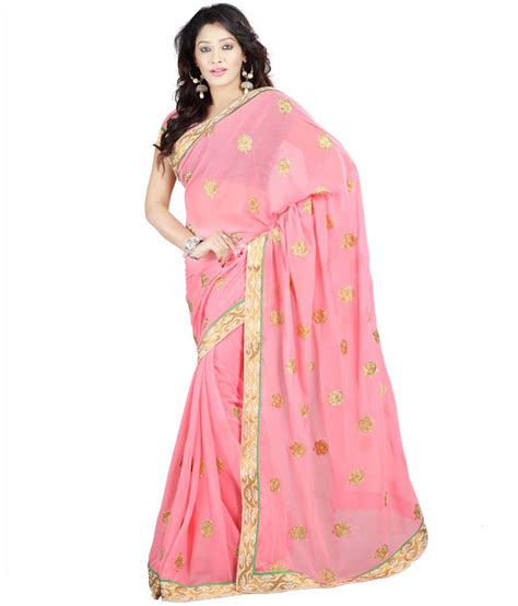 Indian House Red Semi Chiffon Saree Buy Indian House Red Semi Chiffon