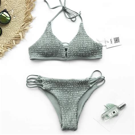 Cupshe Natural Pretty Solid Bikini Set Triangle Tassel Swimsuit Bathing