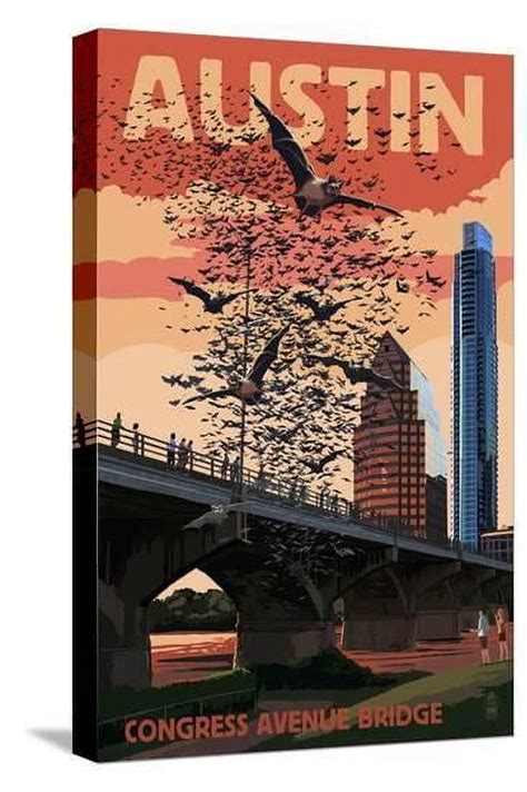 Aaroca New Austin Texas Bats And Congress Avenue Bridge Unframed