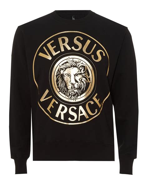 Versus Versace Mens Lion Circle Print Sweatshirt Black And Gold Sweat