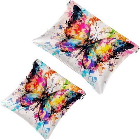 Amazon 2 Pcs Pocket Cosmetic Bag Watercolor Splash Butterfly