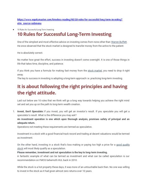 10 Rules For Successful Long Term Investing Pdf