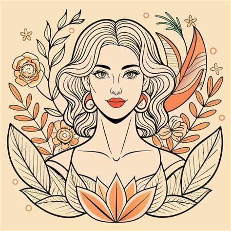 Un Dibujo De Una Mujer Con Flores Y Un Rostro De Mujer Vector Premium