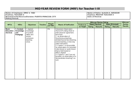 Mid Year Performance Review Pdf Lesson Plan Teachers 47 Off