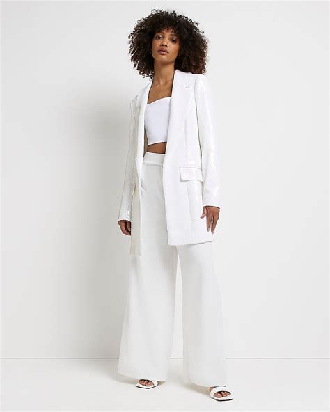 River Island White Sequin Longline Blazer