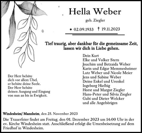 Traueranzeigen Von Hella Weber Rz Trauer De