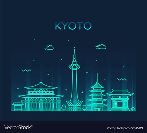 Kyoto Skyline Japan Linear Style City Royalty Free Vector