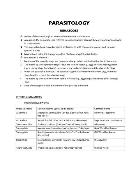 SOLUTION Parasitology Intestinal Nematodes Board Exam Notes Studypool