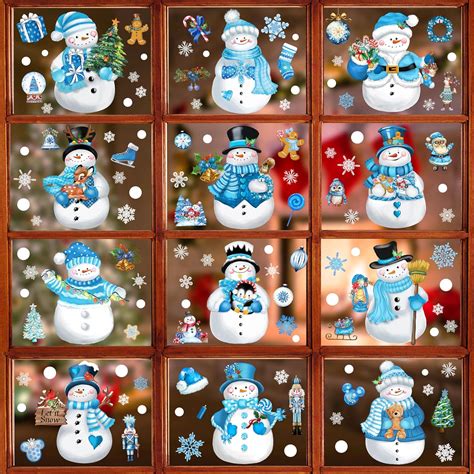 Amazon Christmas Window Clings Sheets Christmas Blue Snowman