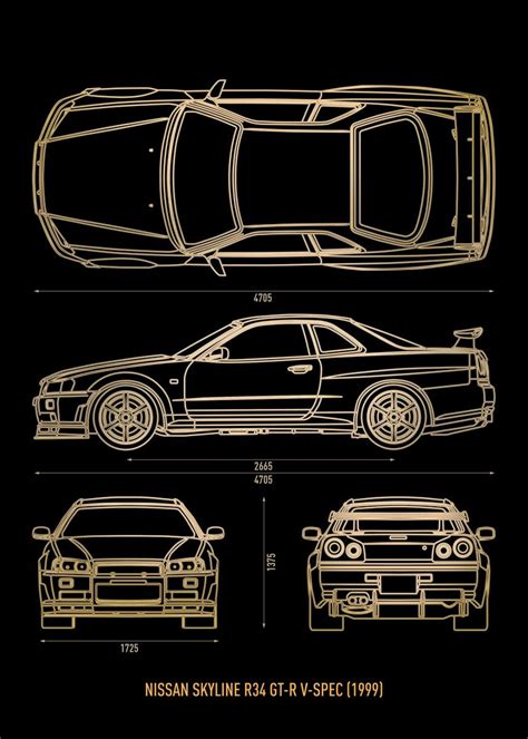 Nissan Skyline R34 GTR Poster Picture Metal Print Paint By Rocket