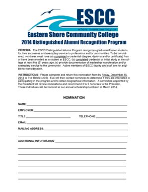 Fillable Online Es Vccs Distinguished Alumni Nomination Form How To