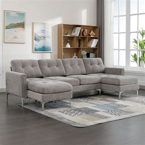 Euroco U-Shaped Sectional Sofa with Ottoman, Convertible Couch for ...