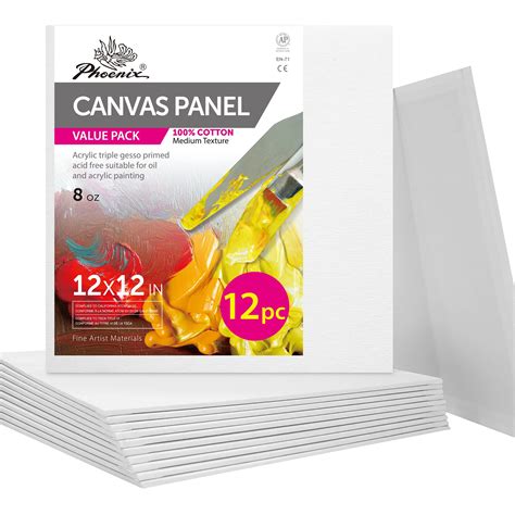 Buy PHOENIX Artist Painting Canvas Panels 12x12 Inch 12 Pack