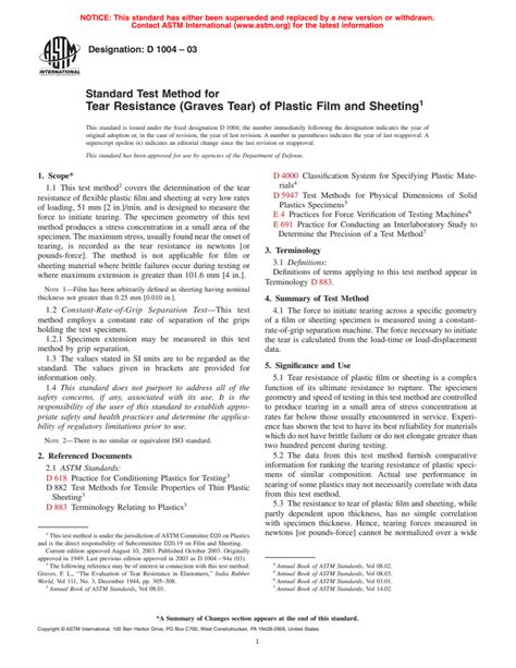 Astm D1004 03 Standard Test Method For Initial Tear Resistance Of