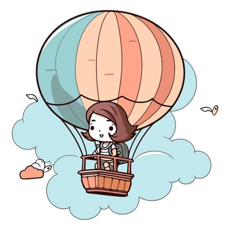 Premium Vector Cute Girl Flying On Hot Air Balloon For Your Design
