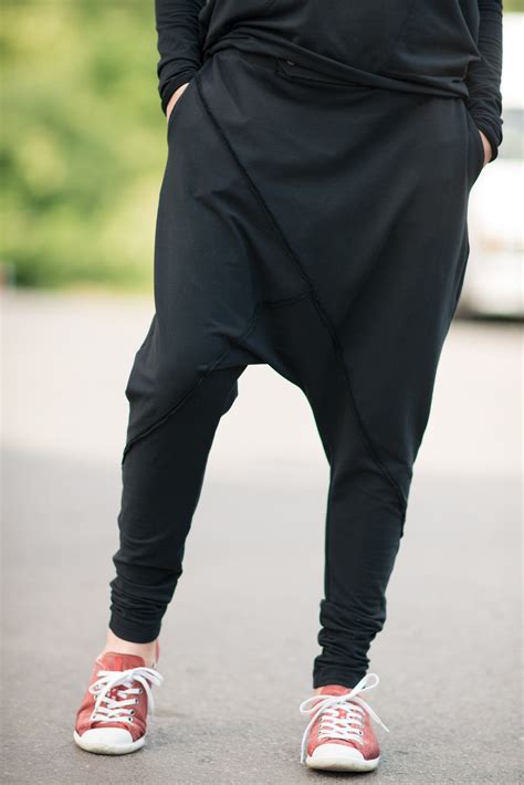 Black Drop Crotch Harem Pants Drop Crotch Harem Pants Casual Black Plus Size Harem Pants