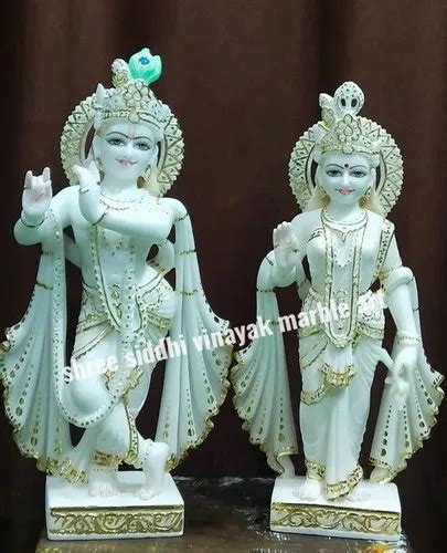 White Painted Marble Radha Krishna Statue For Home Size 1 To 6 Feet