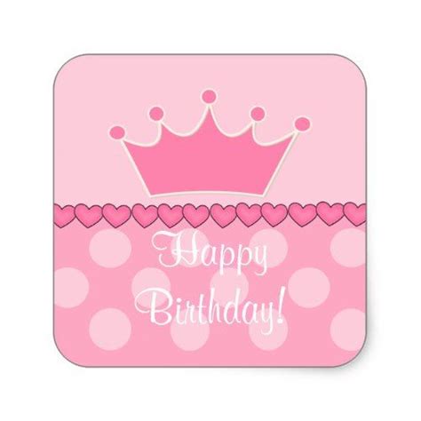 Pink Princess Crown Happy Birthday Square Sticker