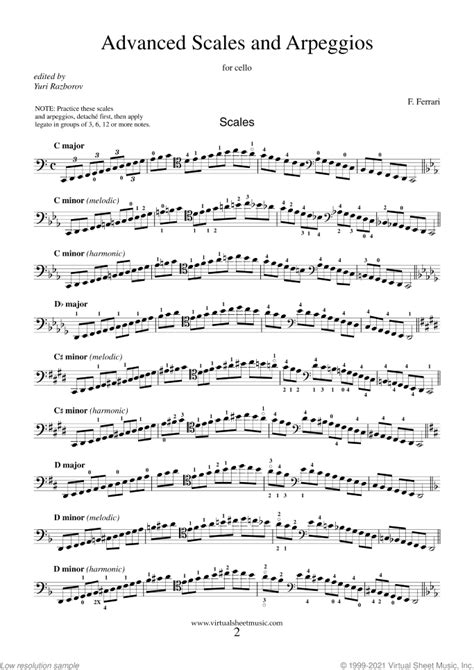 Advanced Scales and Arpeggios sheet music for cello solo (PDF)