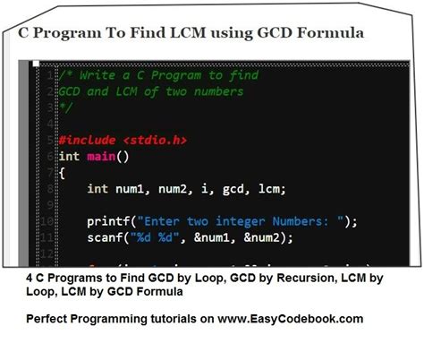 4 C Programs Find GCD And LCM EasyCodeBook