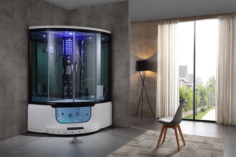 2019 New Design Tempered Glass Steam Sauna Shower Room With Massage Bathtub And Colorful Lights