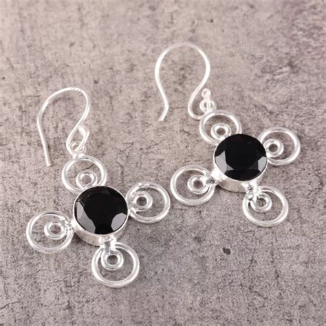 Boucles D Oreilles Goutte Angle En Onyx Noir Naturel Argent Sterling