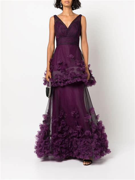 Marchesa Notte Floral Appliqu Tiered Gown Farfetch Floral Applique