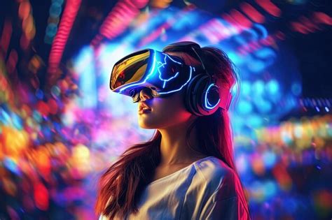 Premium Photo Beautiful Asian Woman Wearing Virtual Reality Goggles