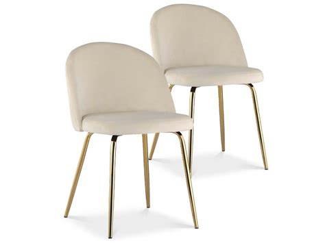 Lot De 2 Chaises Cecilia Velours Beige Pieds Or