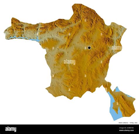 Shape of Ankara, province of Turkey, with its capital isolated on white background. Topographic ...