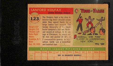 Lot Detail 1955 Topps Sandy Koufax Rookie Card 123 Graded SGC 2