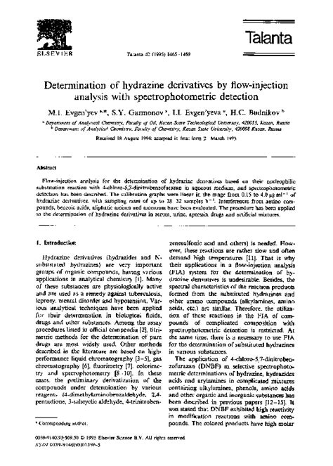 (PDF) Determination of hydrazine derivatives by flow-injection analysis ...