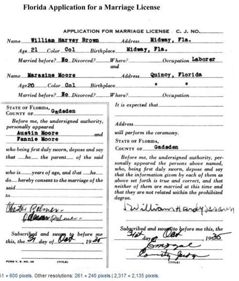 Florida Marriage Application Form