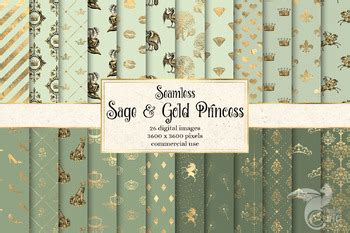 Sage And Gold Princess Digital Paper By Digital Curio Tpt