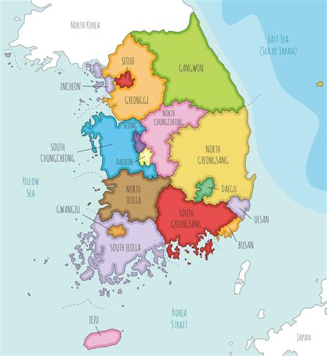 vector ilustrado mapa de sur Corea con provincias, metropolitano ...