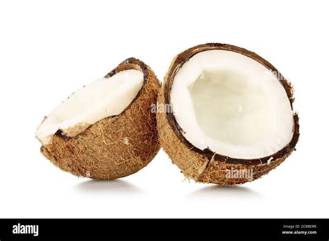 Coconut Cut In Half Isolated On White Stock Photo Alamy