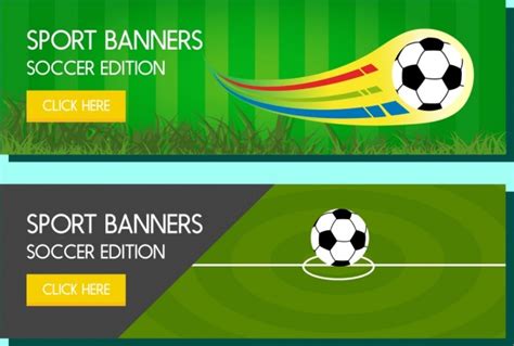 Soccer Webtype Banner Sets Green Field Ball Decoration Vectors Graphic