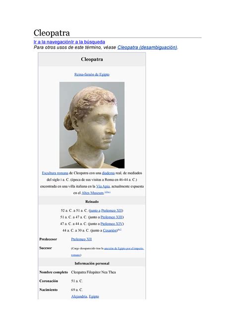 Cleopatra Fue la última gobernante de la dinastía ptolemaica del