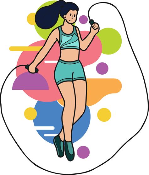 Healthy Fitness Girl Jumping Rope Illustration In Doodle Style 22278553 PNG